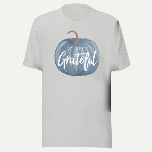 So Very Grateful Pumpkin Short Sleeve Tee in Athletic Heather, front view