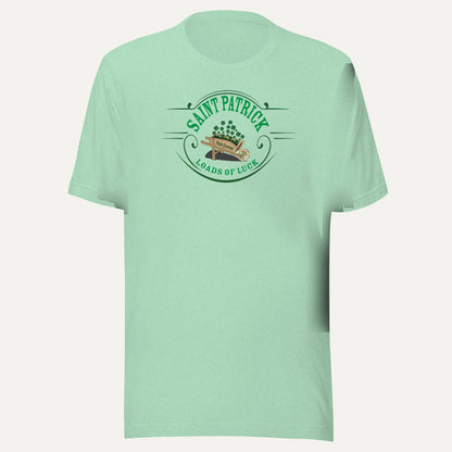 St. Patrick's Fresh Clovers Loads Of Luck Short Sleeve Tee in Heather Prism Mint, front view