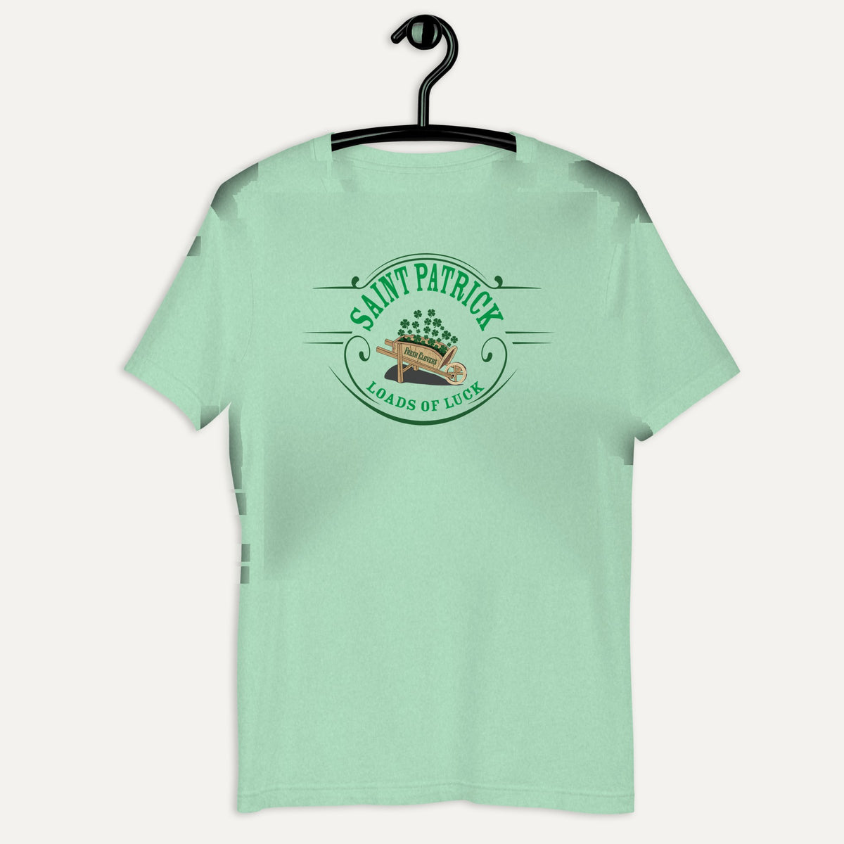 St. Patrick's Fresh Clovers Loads Of Luck Short Sleeve Tee in Heather Prism Mint, on hanger