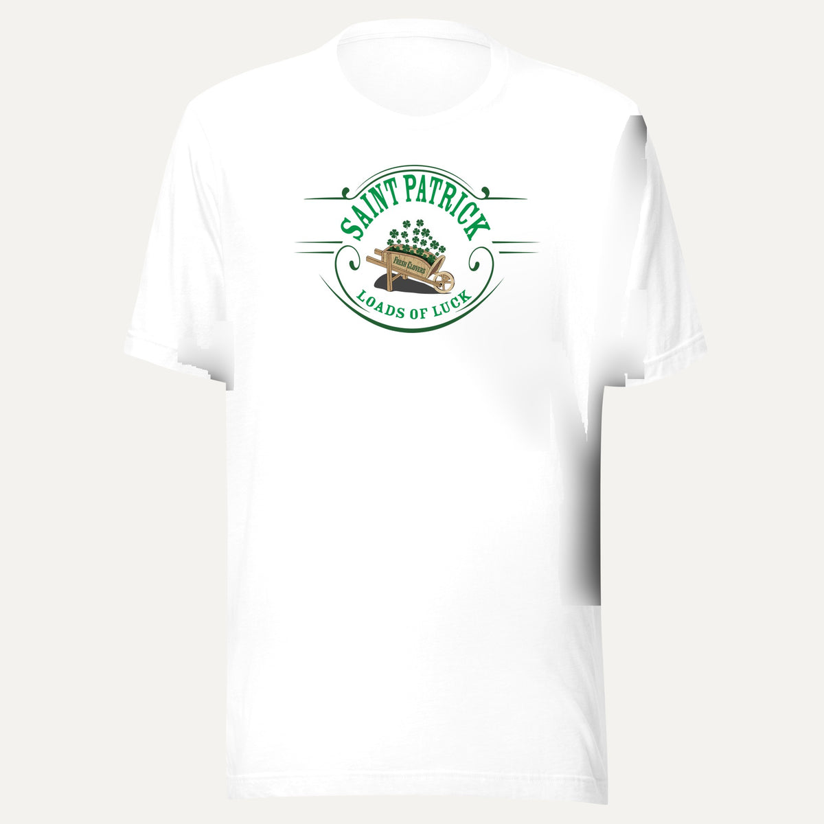 St. Patrick's Fresh Clovers Loads Of Luck Short Sleeve Tee in White, front view
