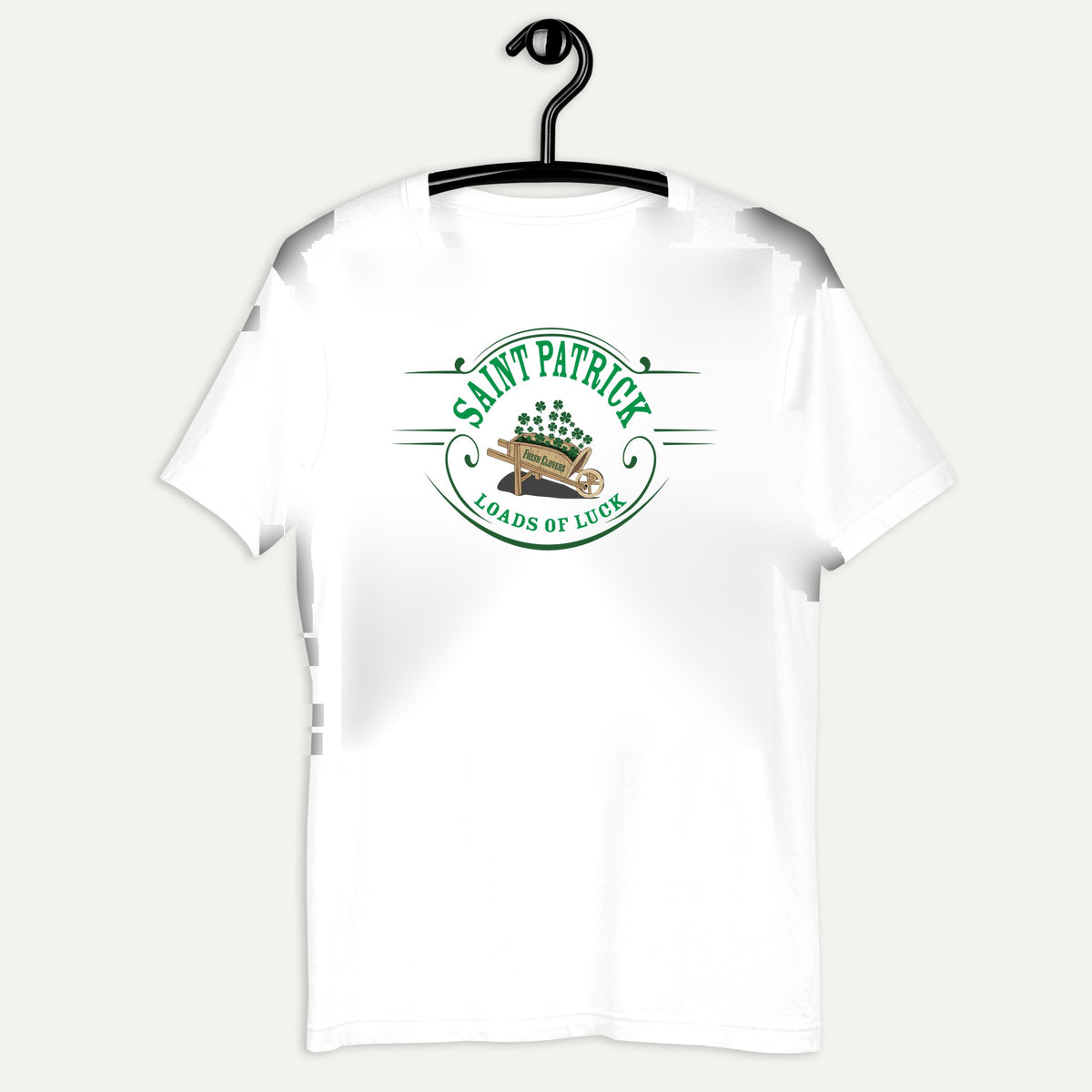 St. Patrick's Fresh Clovers Loads Of Luck Short Sleeve Tee in White, on hanger