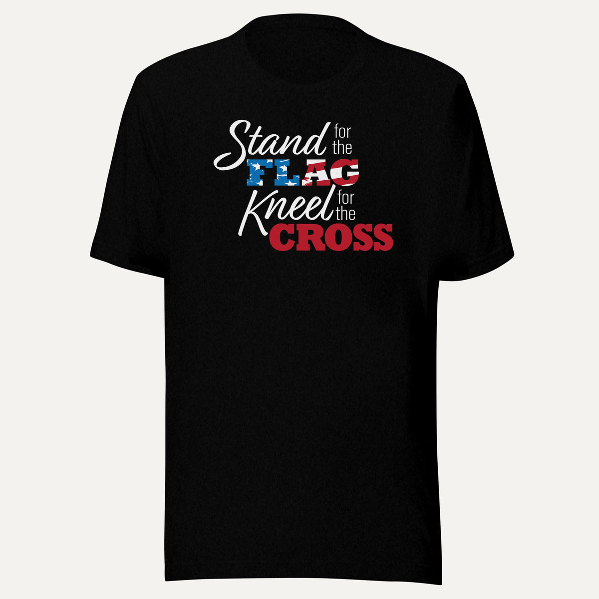 Stand For The Flag Kneel For The Cross Short Sleeve Tee in Black Heather, front view