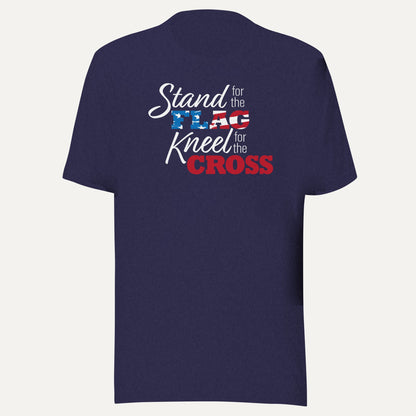 Stand For The Flag Kneel For The Cross Short Sleeve Tee in Heather Midnight Navy, front view