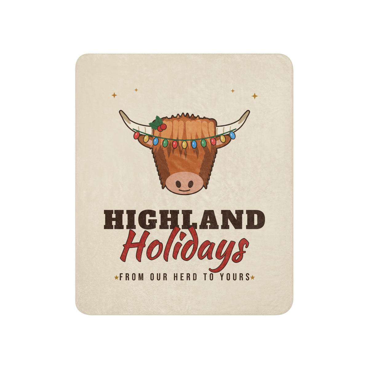 Highland Holidays Highland Cow Christmas Sherpa Blanket, front view