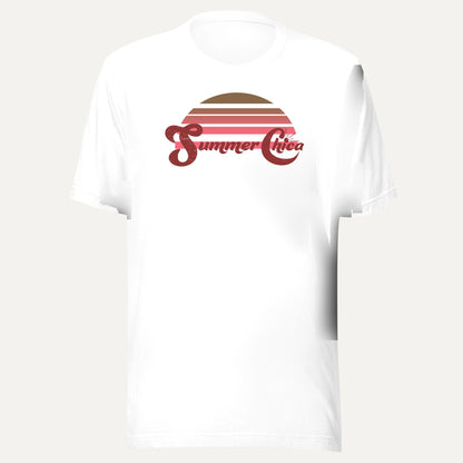 Summer Chica Sunset Short Sleeve Tee in White, front view