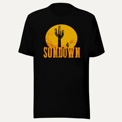 Sundown Cactus Short Sleeve Tee in Black Heather, front view