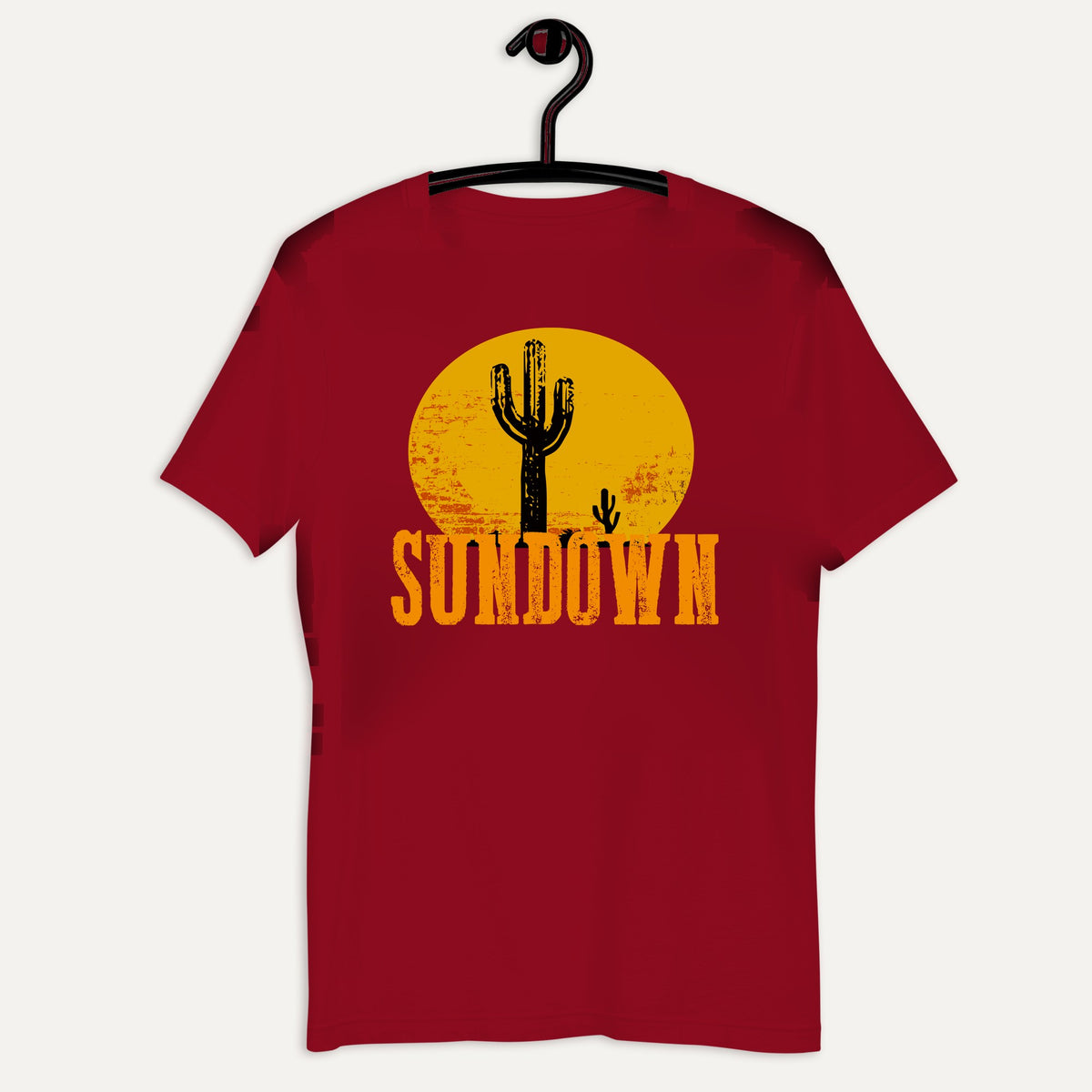 Sundown Cactus Short Sleeve Tee in Cardinal, on hanger