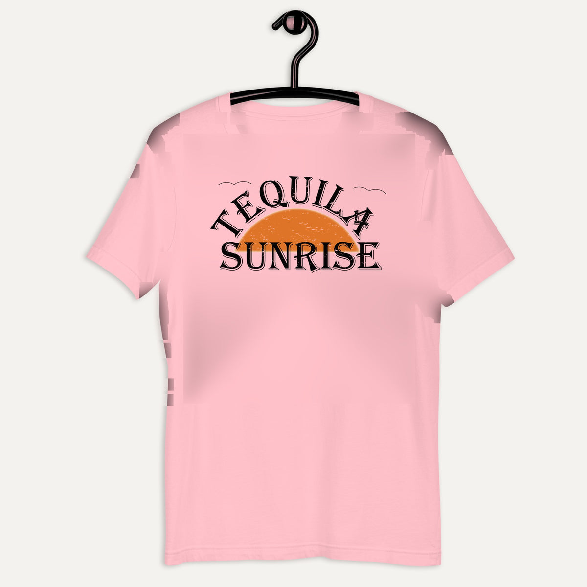 Tequila Sunrise Short Sleeve Tee in Pink, on hanger
