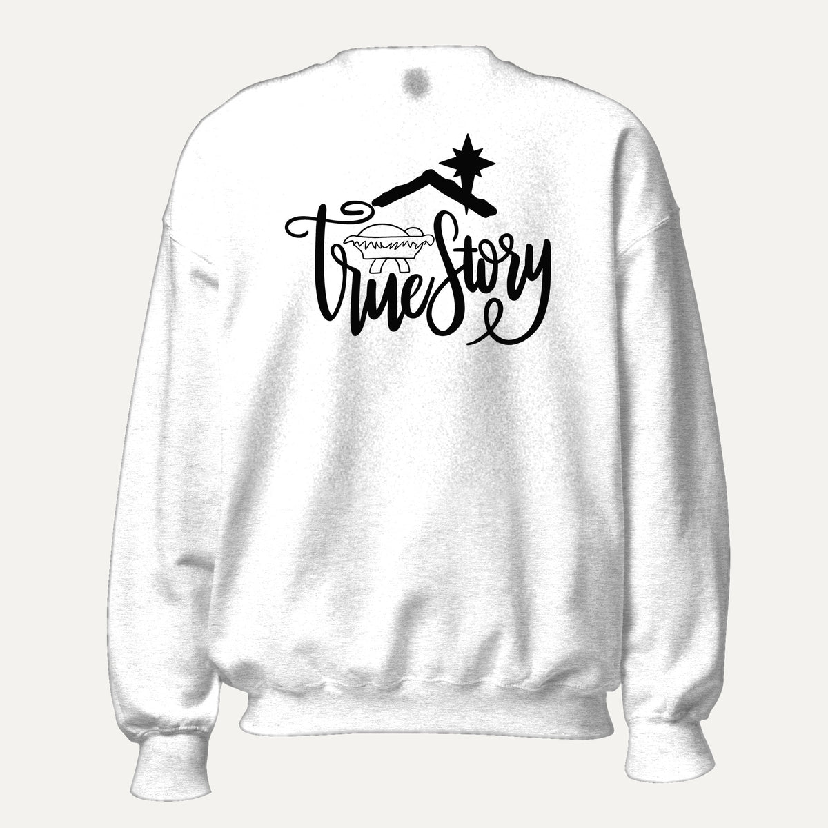True Story Unisex Long Sleeve Sweatshirt in White, front view