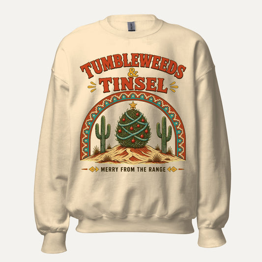 Tumbleweeds & Tinsel Unisex Crewneck Sweatshirt in Sand, front view