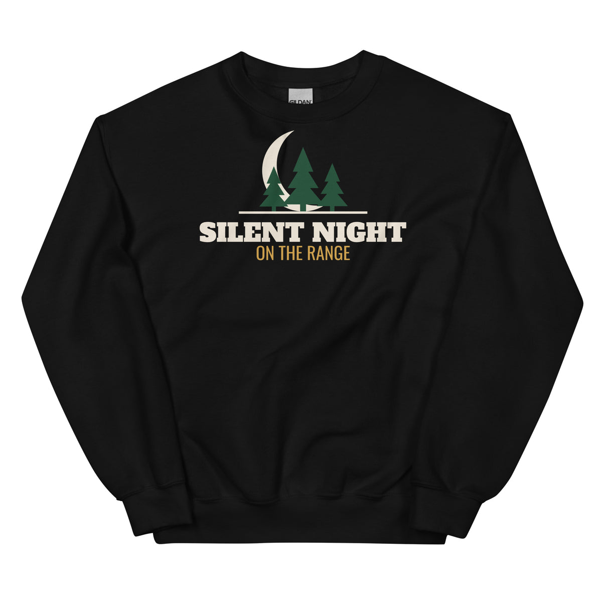 Silent Night On The Range Christmas Crewneck Sweatshirt in Black, front view