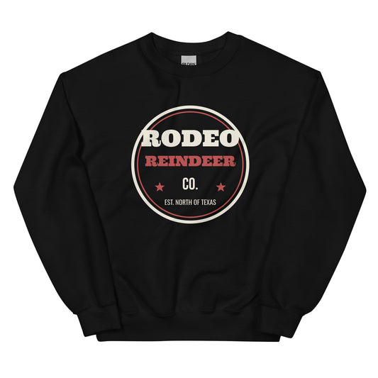 Rodeo Reindeer Co. Western Christmas Crewneck Sweatshirt in Black, front view