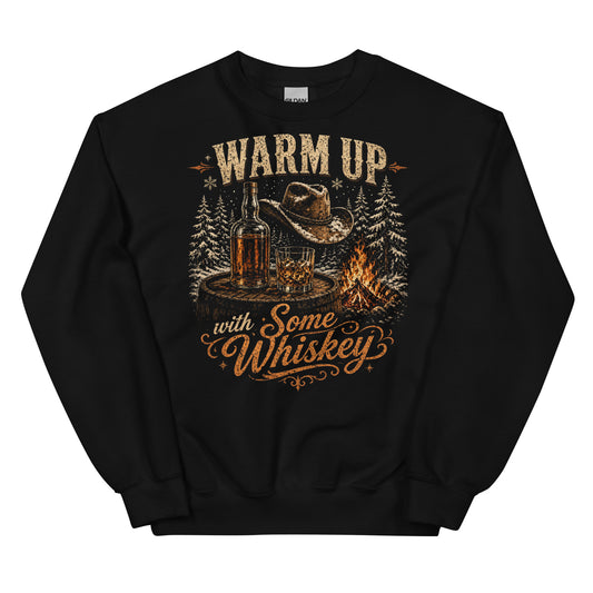 Warm Up With Some Whiskey crewneck sweatshirt in Black, front