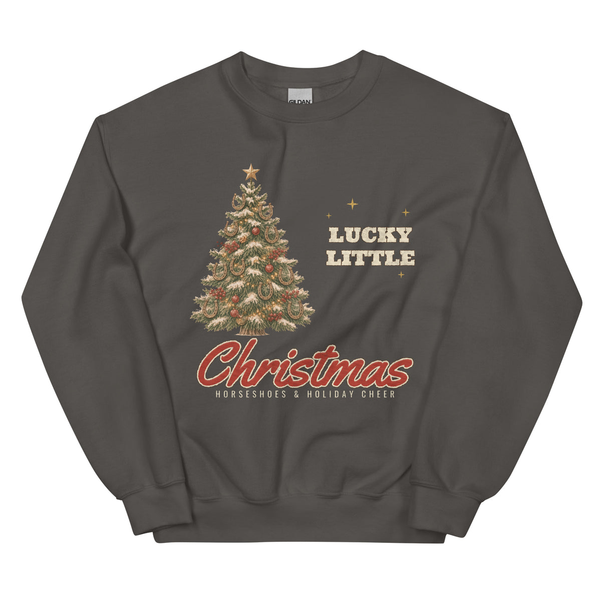 Lucky Little Christmas Western Christmas Crewneck Sweatshirt in Charcoal, front view