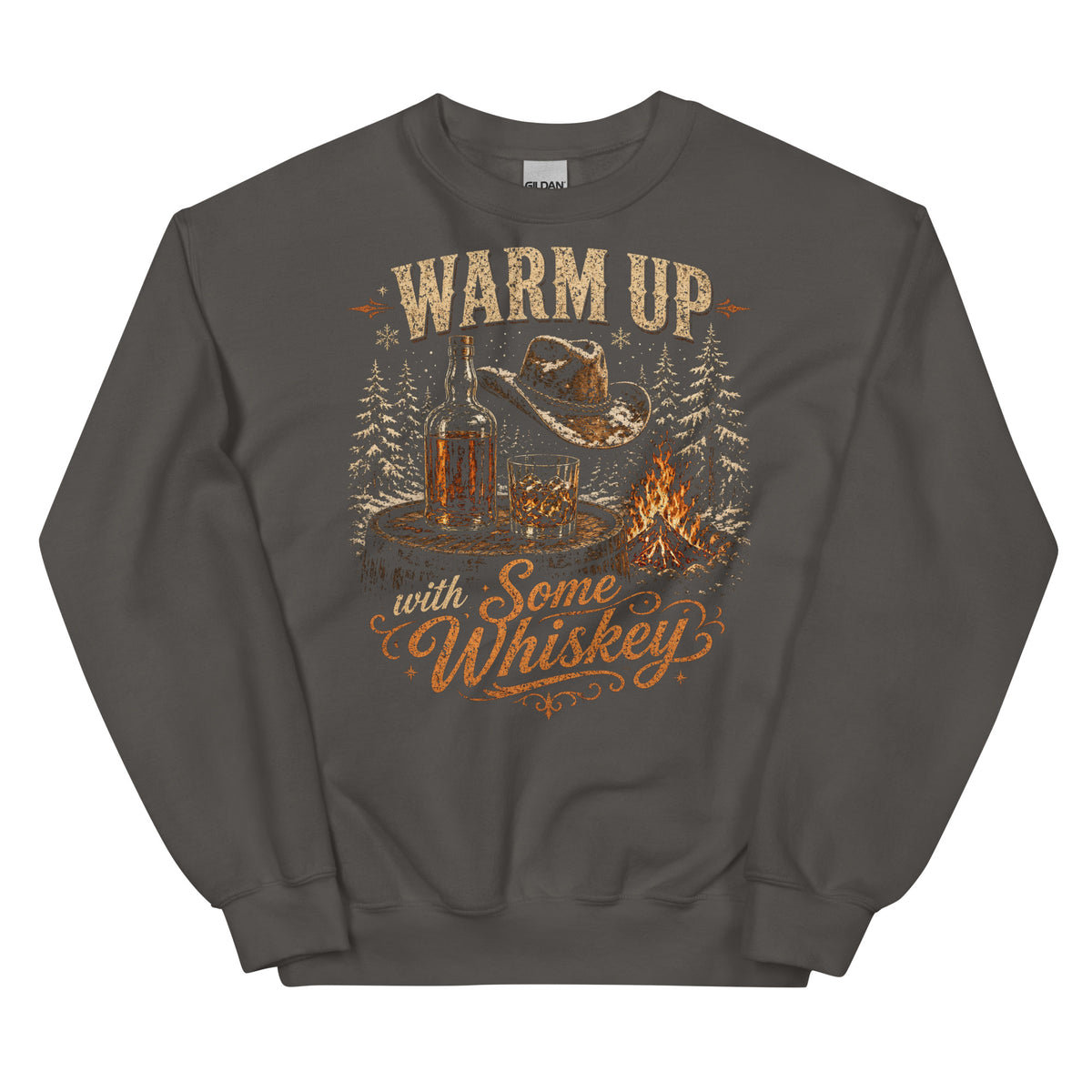 Warm Up With Some Whiskey crewneck sweatshirt in Charcoal, front