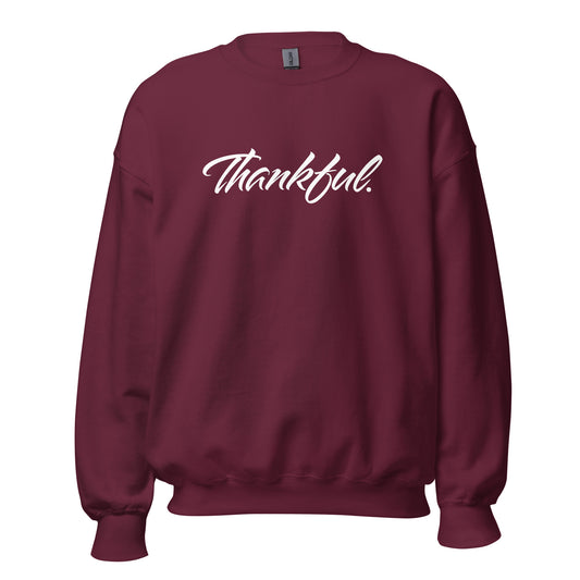 Thankful Unisex Long Sleeve Sweatshirt in Maroon, front view