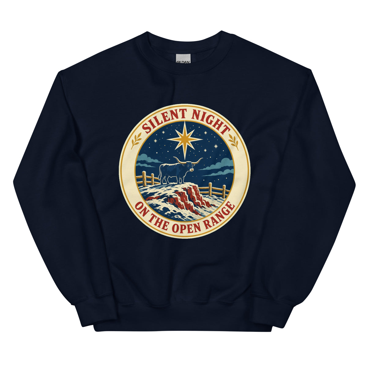 Silent Night On The Open Range Unisex Crewneck Sweatshirt in Navy, front view