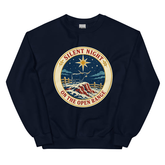 Silent Night On The Open Range Unisex Crewneck Sweatshirt in Navy, front view