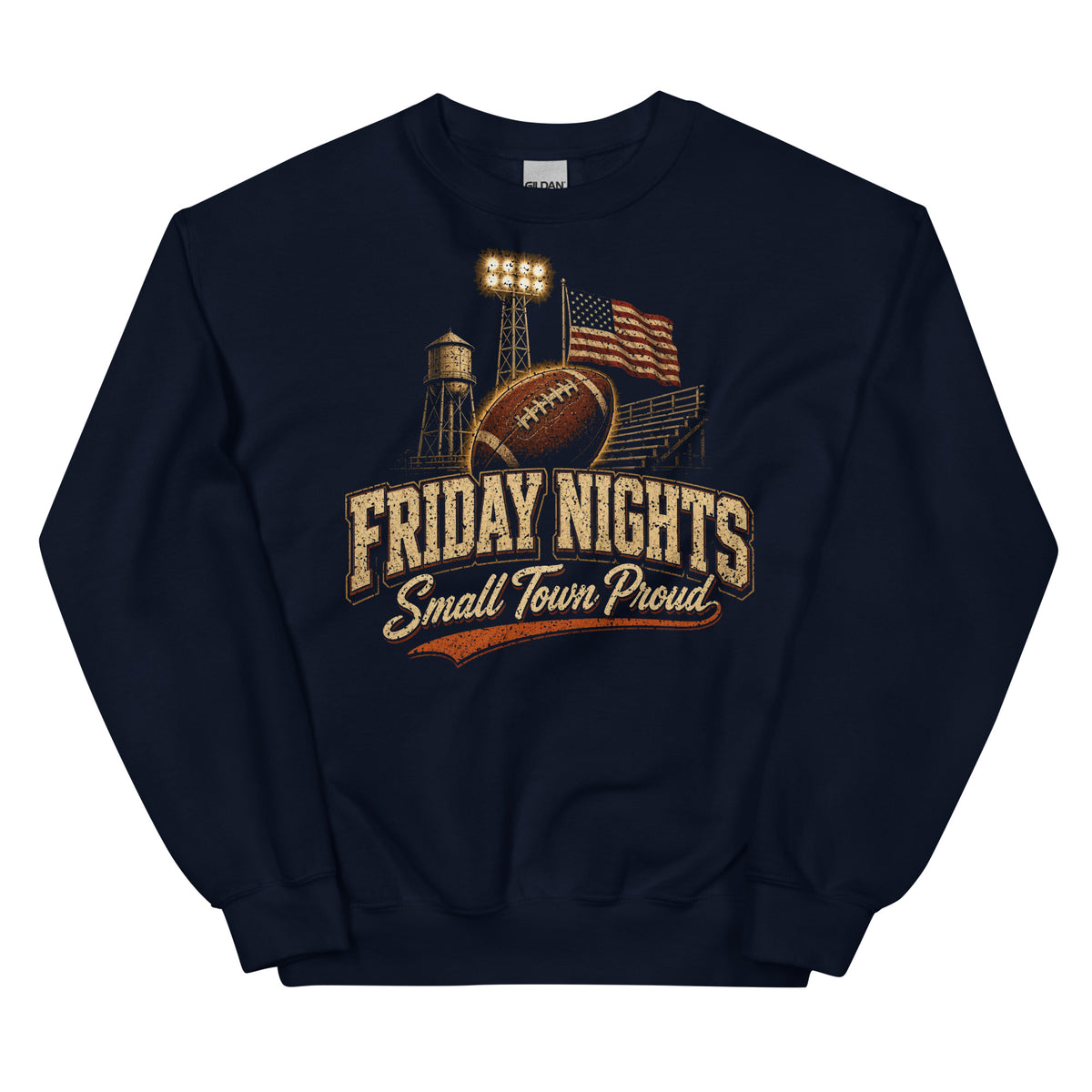 Friday Nights Small Town Proud crewneck sweatshirt in Navy, front
