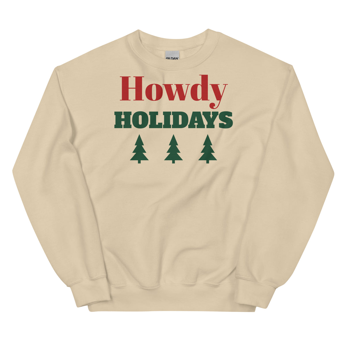 Howdy Holidays Western Christmas Crewneck Sweatshirt in Sand, front view
