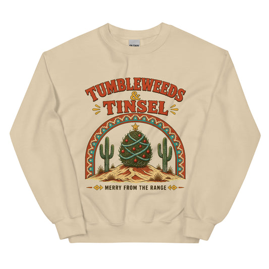 Tumbleweeds & Tinsel Unisex Crewneck Sweatshirt in Sand, front view