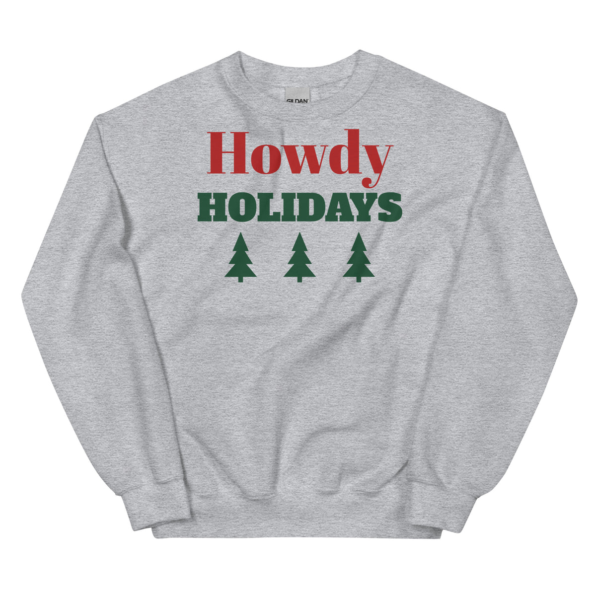 Howdy Holidays Western Christmas Crewneck Sweatshirt in Sport Grey, front view