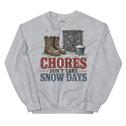 Chores Don't Take Snow Days crewneck sweatshirt in Sport Grey, front
