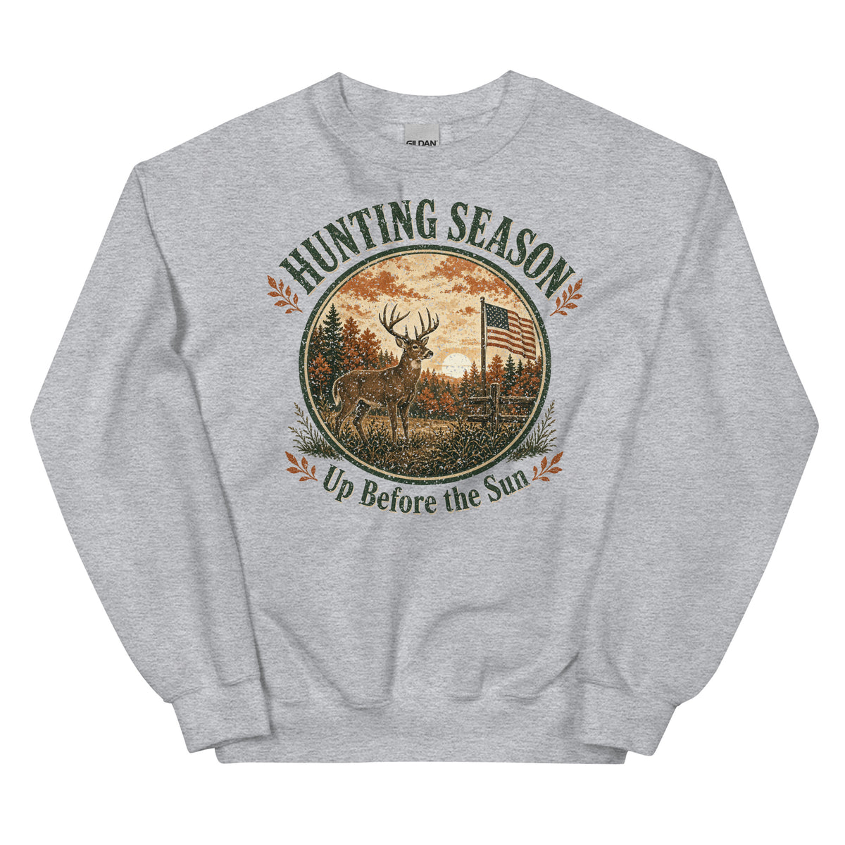 Hunting Season Up Before the Sun Crewneck Sweatshirt in Sport Grey, front view