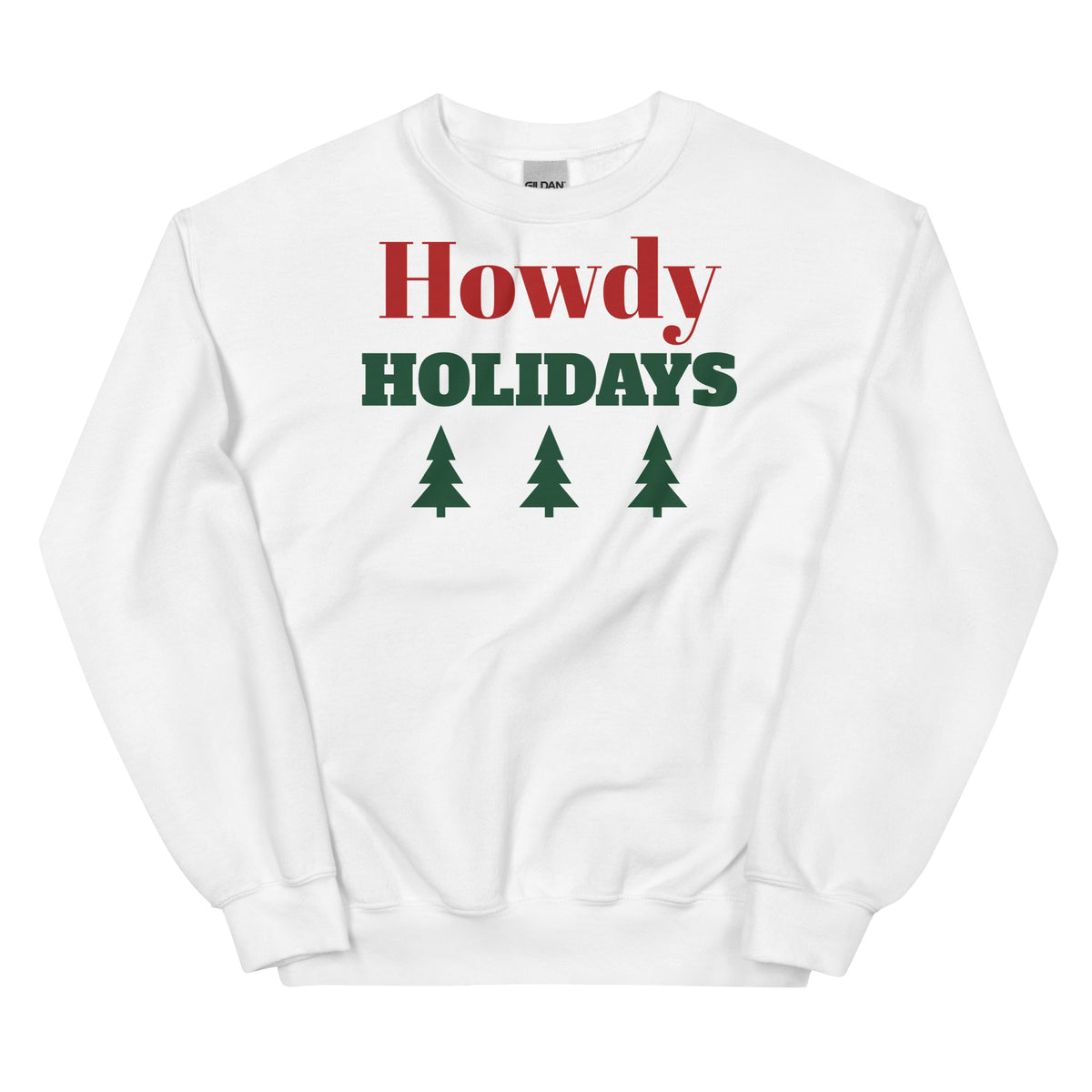 Howdy Holidays Western Christmas Crewneck Sweatshirt in White, front view