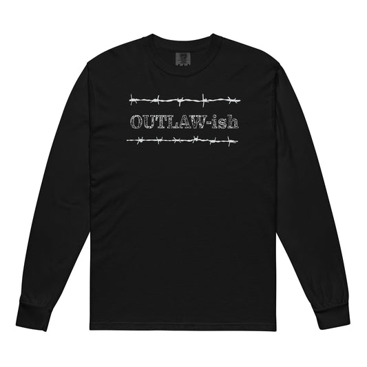 Outlaw-ish Comfort Colors Long Sleeve Tee in Black, front view