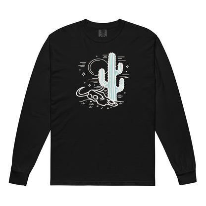 Cactus And Cow Skull Comfort Colors Long Sleeve Tee in Black, front view