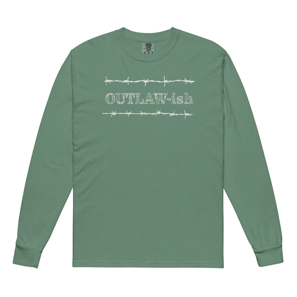 Outlaw-ish Comfort Colors Long Sleeve Tee in Light Green, front view