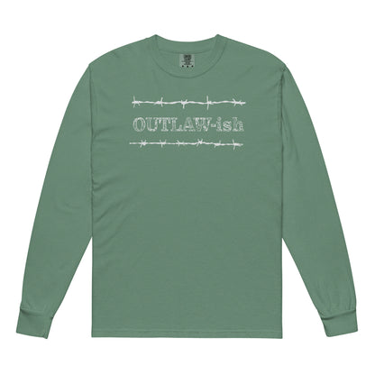 Outlaw-ish Comfort Colors Long Sleeve Tee in Light Green, front view