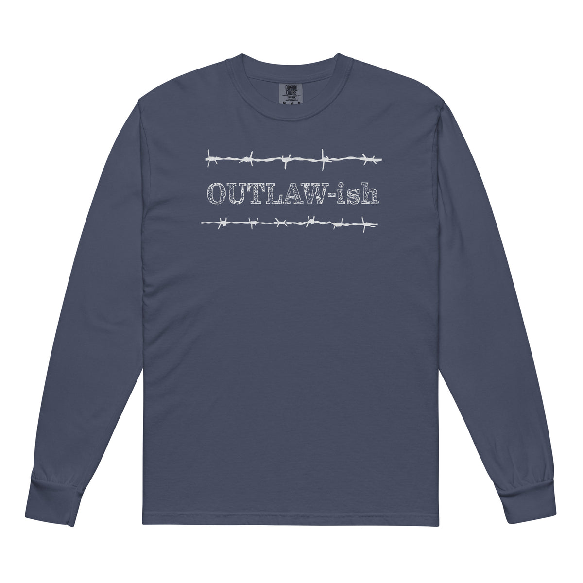 Outlaw-ish Comfort Colors Long Sleeve Tee in Navy, front view