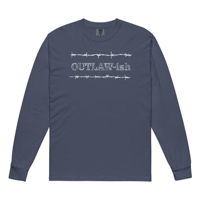 Outlaw-ish Comfort Colors Long Sleeve Tee in Navy, front view