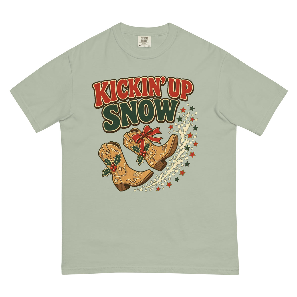 Kickin' Up Snow Comfort Colors Tee in Bay, front view