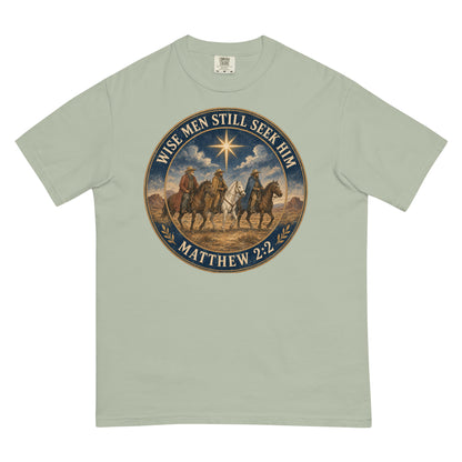 Wise Men Still Seek Him cowboy Christmas tee in Bay, front