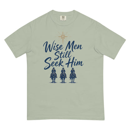 Wise Men Still Seek Him cowboy Christmas tee in Bay, front