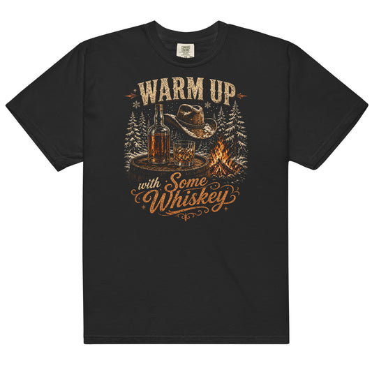 Warm Up With Some Whiskey Comfort Colors tee in Black, front