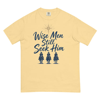 Wise Men Still Seek Him cowboy Christmas tee in Butter, front
