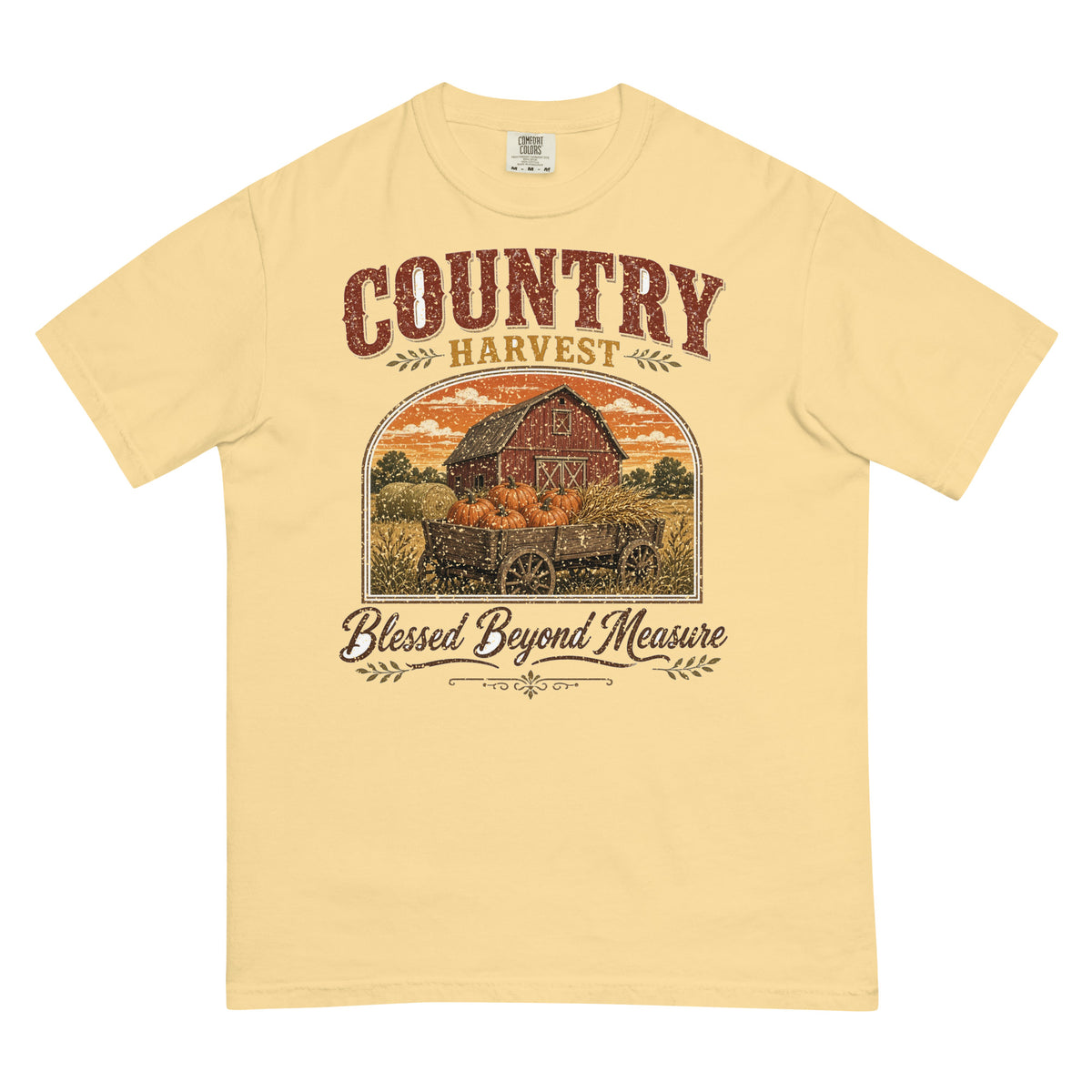 Country Harvest Blessed Beyond Measure Comfort Colors tee in Butter, front