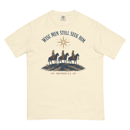 Wise Men Still Seek Him cowboy Christmas tee in Ivory, front