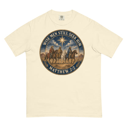 Wise Men Still Seek Him cowboy Christmas tee in Ivory, front