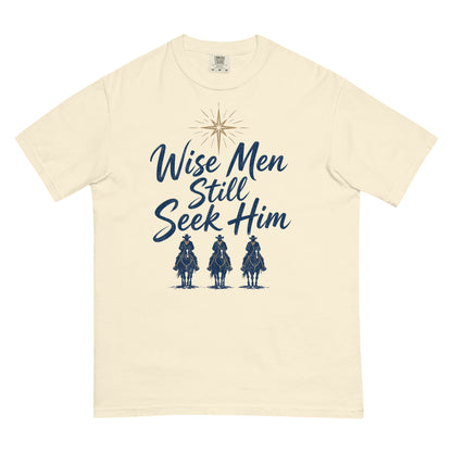 Wise Men Still Seek Him cowboy Christmas tee in Ivory, front