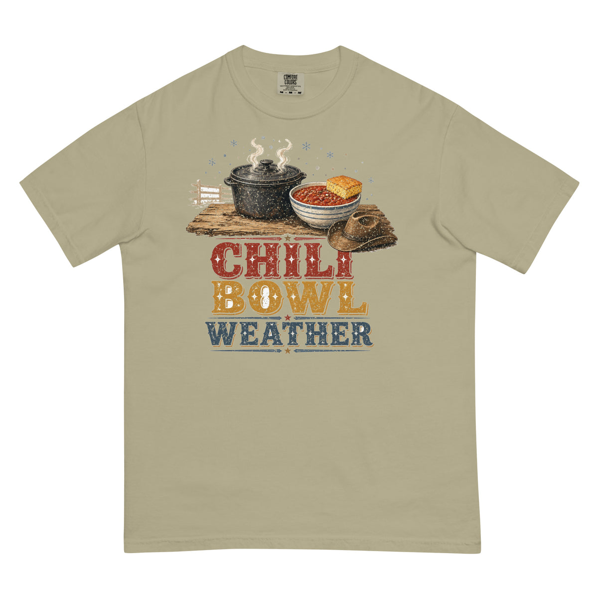 Chili Bowl Weather Comfort Colors tee in Khaki, front