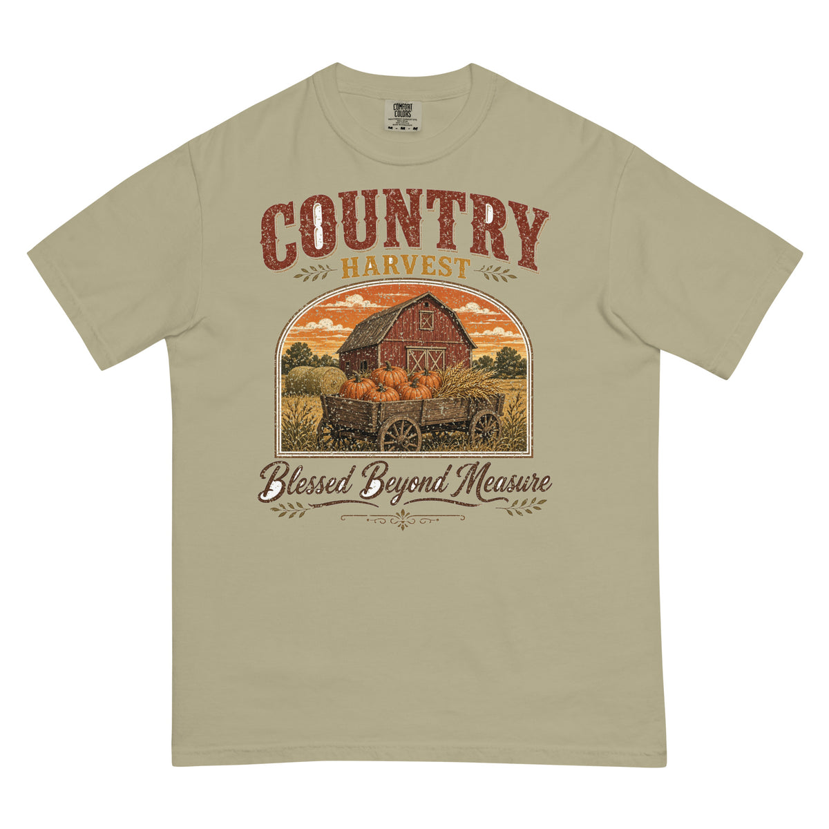 Country Harvest Blessed Beyond Measure Comfort Colors tee in Khaki, front