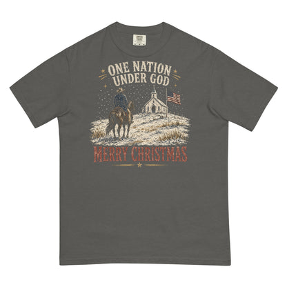 One Nation Under God Merry Christmas western tee in Pepper, front