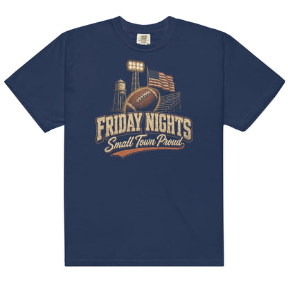 Friday Nights Small Town Proud Comfort Colors tee in True Navy, front