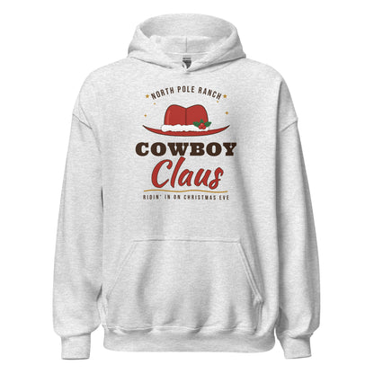Cowboy Claus Western Christmas Hoodie in Ash, front view