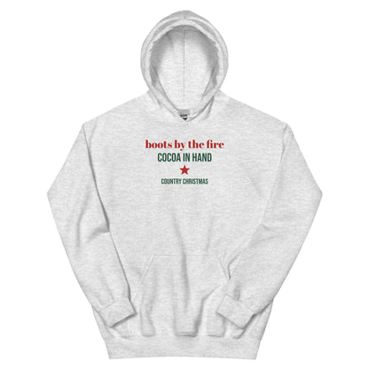 Boots By The Fire Western Christmas Hoodie in Ash, front view